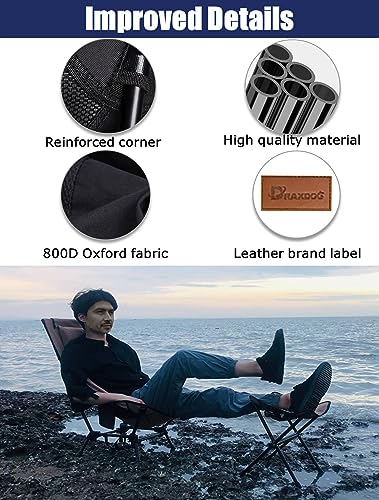 DRAXDOG Camping Chair, 2 Way Compact Backpacking Chair, Portable Folding Chair, Beach Chair with Side Pocket, Lightweight Hiking Chair 0011 (Black)