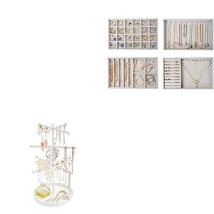 procase set of 4 stackable jewelry organizer trays bundle with 3 tier necklace organizer jewelry tree