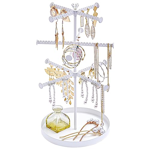 ProCase Set of 4 Stackable Jewelry Organizer Trays Bundle with 3 Tier Necklace Organizer Jewelry Tree