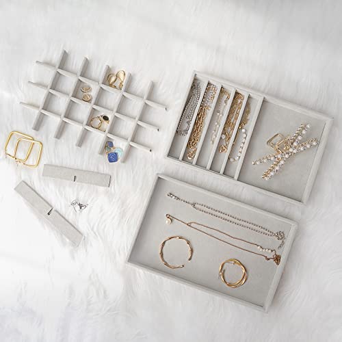 ProCase Set of 4 Stackable Jewelry Organizer Trays Bundle with 3 Tier Necklace Organizer Jewelry Tree