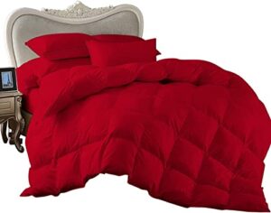 oversized queen (100x100) size red 8 pc bed in a bag bedding set included - 1 duvet cover ,1 fitted 21" dp, 1 flat,1 comforter, 4 pillowcases & shams 500 gsm fill power 100% egyptian cotton set