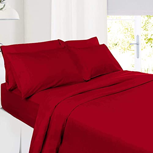 Oversized Queen (100x100) Size Red 8 PC Bed in a Bag Bedding Set Included - 1 Duvet Cover ,1 Fitted 21" DP, 1 Flat,1 Comforter, 4 Pillowcases & Shams 500 GSM Fill Power 100% Egyptian Cotton Set