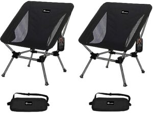 draxdog camping chair, 2 way compact backpacking chair, portable folding chair, beach chair with side pocket, lightweight hiking chair low back chair 002 (black set)