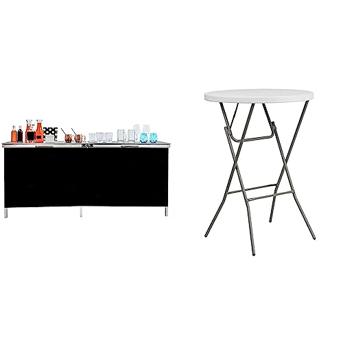 Trademark Innovations Portable Bar Table, Black & Flash Furniture Elon 2.6-Foot Round Granite White Plastic Bar Height Folding Table