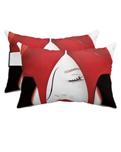 yokou throw pillow covers cases, sexy red high heels fashion woman face durable waterproof cushion covers with strap, ideal for couches, cars and beach chairs, 2pcs-12"x20"