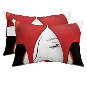 YOKOU Throw Pillow Covers Cases, Sexy Red High Heels Fashion Woman Face Durable Waterproof Cushion Covers with Strap, Ideal for Couches, Cars and Beach Chairs, 2pcs-12"X20"