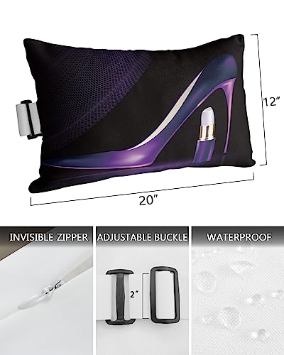 YOKOU Throw Pillow Covers Cases, Purple Lipstick and High Heel Black Durable Waterproof Cushion Covers with Strap, Ideal for Couches, Cars and Beach Chairs, 2pcs-12"X20"