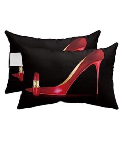 yokou throw pillow covers cases, red lipstick high heel shose black durable waterproof cushion covers with strap, ideal for couches, cars and beach chairs, 4pcs-11"x16"