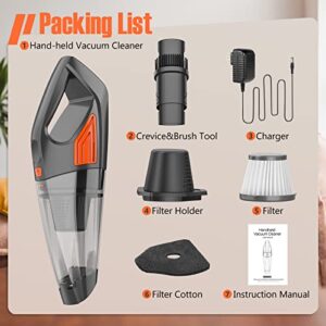 Jeshow Handheld Vacuum Cordless Car Vacuum,9KP Strong Suction Hand Vacuum Cordless,500ml Dust Box Car Vacuum Cleaner,Lightweight Rechargeable Portable Vacuum,Car/Home Handheld Vacuum Cleaner(Orange)