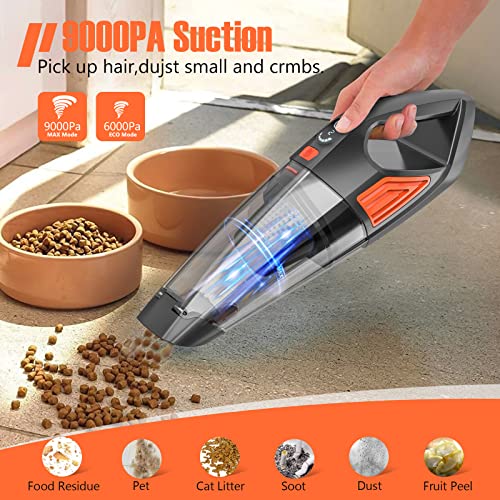 Jeshow Handheld Vacuum Cordless Car Vacuum,9KP Strong Suction Hand Vacuum Cordless,500ml Dust Box Car Vacuum Cleaner,Lightweight Rechargeable Portable Vacuum,Car/Home Handheld Vacuum Cleaner(Orange)