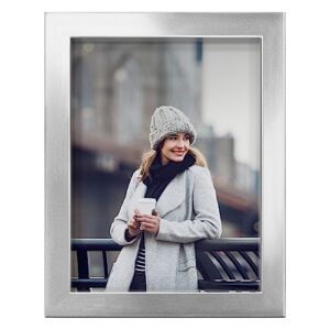 renditions 6x8 inch solid wood picture frame, high definition glass and high-end modern style ready for wall and tabletop photo display, silver frame
