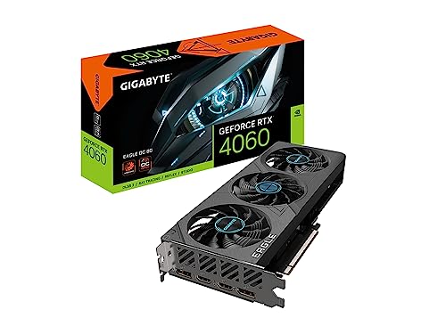 Gigabyte GeForce RTX 4060 Eagle OC 8G Graphics Card, 3X WINDFORCE Fans, 8GB 128-bit GDDR6, GV-N4060EAGLE OC-8GD Video Card