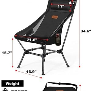 DRAXDOG Camping Chair, 2 Way Compact Backpacking Chair, Portable Folding Chair, Beach Chair with Side Pocket, Lightweight Hiking Chair 001 (Black)