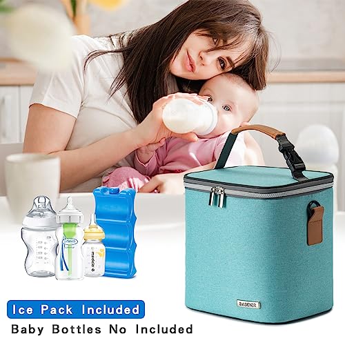 BABEYER Breastmilk Cooler Bag with Ice Pack Fits 6 Baby Bottles Up to 9 Ounce, Baby Bottle Bag with Shoulder Strap for Nursing Mom Daycare, Aqua