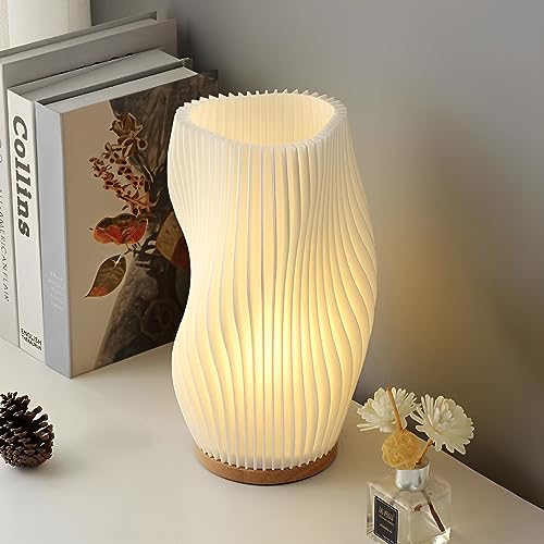 Mugloden Small Table Lamp for Bedroom,Vintage Style Striped Small Night Light Lamp, Novelty Mini Bedside Lamp for Living Room Nightstand Small Space Kids Room Living Room Dorm(Middle)