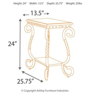 Signature Design by Ashley Rafferty Ornate Round End Table with Decorative Metal Detail, Dark Brown & Rafferty Vintage Inspired Rectangular Open Chairside End Table, Dark Brown