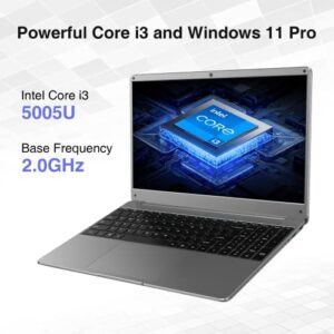 BiTECOOL 15.6" Windows 11 Laptop, Intel Core i3-5005U, 12GB RAM, 512GB SSD, FHD IPS Display, 2.4G/5G WiFi, Bluetooth 5.0, RJ45, Type C, Webcam, Long Battery Life - for Work, Study, and Entertainment