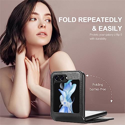 NINKI Compatible Samsung Galaxy Z Flip 5 Phone Case with Wallet,Shockproof PU Leather Protective Cover Case with Hinge Protection Galaxy Flip 5 Leather Case,Samsung Z Flip 5 5G Case Wallet Purse Black