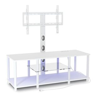 tv stand with mount ，white television stand with led light and power outlets for 32/40/43/50/55/60/65/70 inch tv,entertainment center with storage shelf for bedroom/living room/office