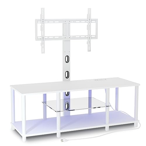 TV Stand with Mount ，White Television Stand with Led Light and Power Outlets for 32/40/43/50/55/60/65/70 Inch TV,Entertainment Center with Storage Shelf for Bedroom/Living Room/Office