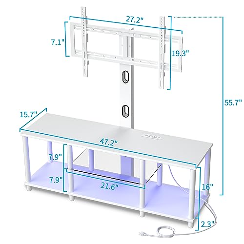 TV Stand with Mount ，White Television Stand with Led Light and Power Outlets for 32/40/43/50/55/60/65/70 Inch TV,Entertainment Center with Storage Shelf for Bedroom/Living Room/Office