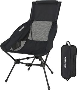marchway lightweight folding high back camping chair with head support, stable portable compact for outdoor camp, travel, beach, picnic, festival, hiking, backpacking (black)