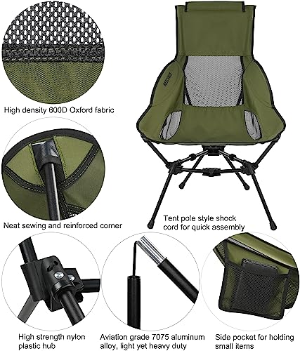 MARCHWAY Lightweight Folding High Back Camping Chair with Head Support, Stable Portable Compact for Outdoor Camp, Travel, Beach, Picnic, Festival, Hiking, Backpacking (Green)