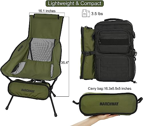 MARCHWAY Lightweight Folding High Back Camping Chair with Head Support, Stable Portable Compact for Outdoor Camp, Travel, Beach, Picnic, Festival, Hiking, Backpacking (Green)