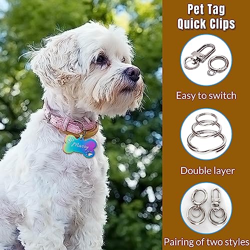 Dog Tag Clips for Collar,with 15Pcs Replaceable Dog ID Name Tag Ring Clip Dog Tag Attachment Clip Pet tag Quick Clip Clips Rings for Pet Collar Key Ring Clips Accessories 6 Sets