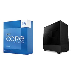 intel core i5-13600kf desktop processor 14 cores (6 p-cores + 8 e-cores) 24m cache, up to 5.1 ghz & nzxt h5 flow compact atx mid-tower pc gaming-case – high airflow perforated front panel – black