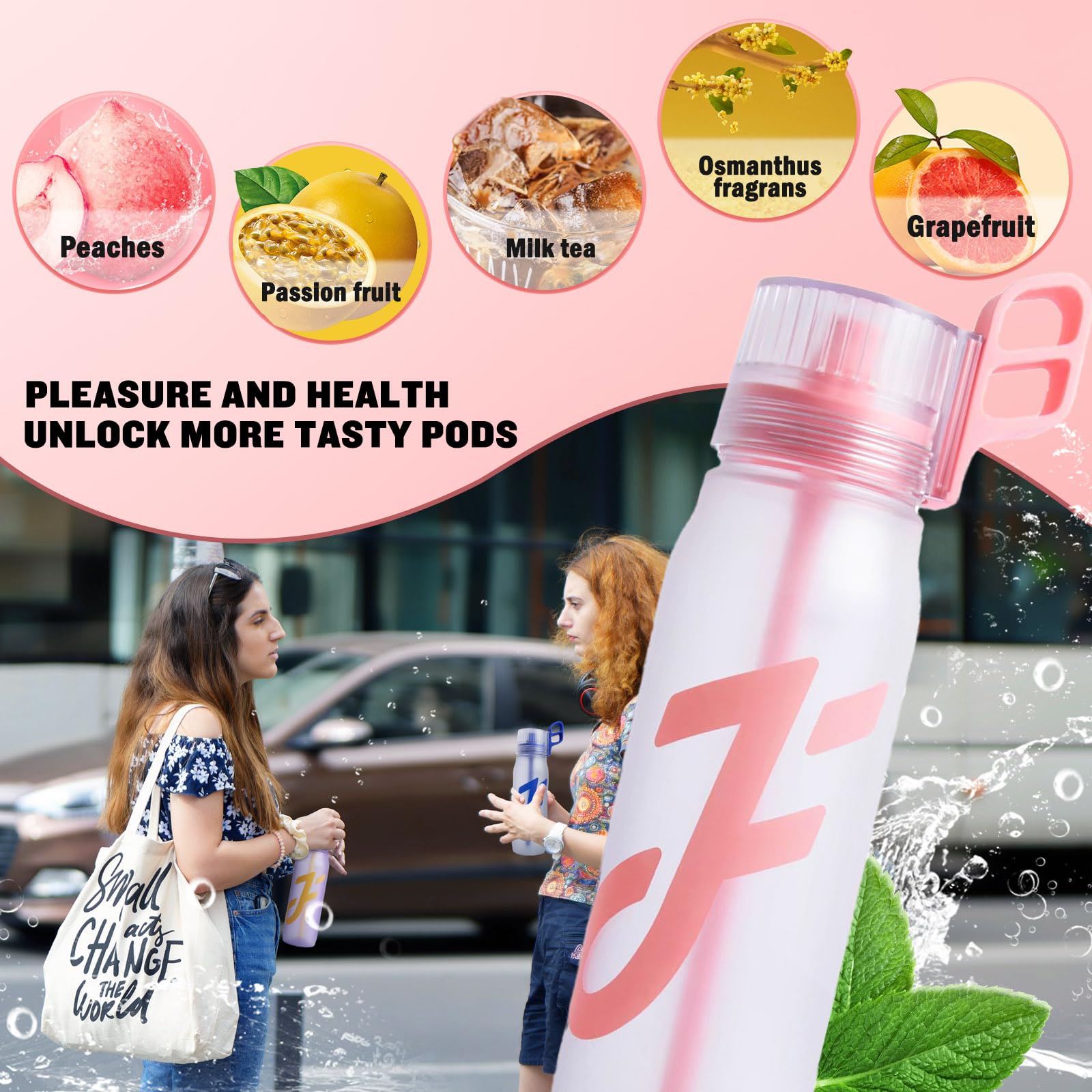 sipperment Water Bottle with Straw, 650ml Air Water Bottle Air Starter Set Drinking Bottles with 5 Flavour Pods 0 Sugar, BPA Free, Leak-proof