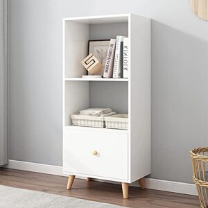 iotxy 3-tier open shelves bookcase - 47" height modern free standing wooden cube bookshelf with storage drawer and legs, white