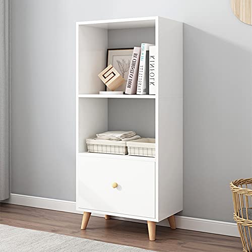 IOTXY 3-Tier Open Shelves Bookcase - 47" Height Modern Free Standing Wooden Cube Bookshelf with Storage Drawer and Legs, White