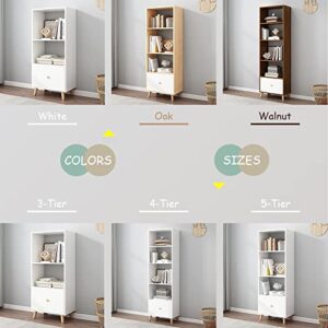 IOTXY 3-Tier Open Shelves Bookcase - 47" Height Modern Free Standing Wooden Cube Bookshelf with Storage Drawer and Legs, White