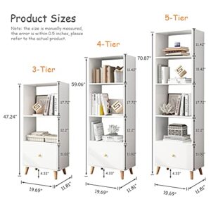 IOTXY 3-Tier Open Shelves Bookcase - 47" Height Modern Free Standing Wooden Cube Bookshelf with Storage Drawer and Legs, White