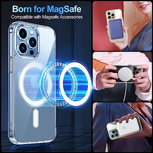 Oterkin Magnetic for iPhone 13 Pro Case Clear,[Compatible with MagSafe],[Strong N52 Magnets][Anti-Yellowing] iPhone 13 Pro Phone Case with [2Pcs Screen Protector][10FT Military Protection] (Clear)