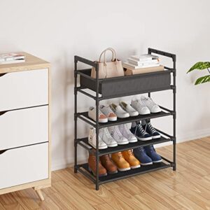 Boeeoan 4-Tier Stackable Shoe Rack Plus Storage Bag, sturdy Shoe Shelf, Non-woven Fabric Shoe Shelf with Storage Organizer, Black