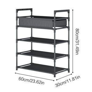 Boeeoan 4-Tier Stackable Shoe Rack Plus Storage Bag, sturdy Shoe Shelf, Non-woven Fabric Shoe Shelf with Storage Organizer, Black