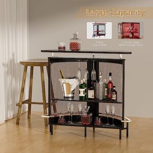 UPHYB Semi Cylindrical Home Bar Cabinet, High Top Bar Table with Metal Mesh Front, Wine Bar Cabinet with Goblet Holders and Footrest for Home