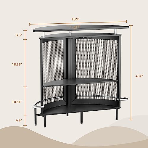 UPHYB Semi Cylindrical Home Bar Cabinet, High Top Bar Table with Metal Mesh Front, Wine Bar Cabinet with Goblet Holders and Footrest for Home