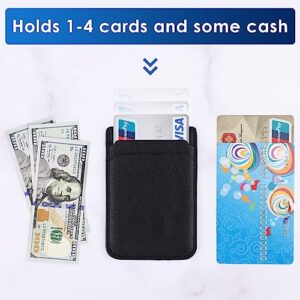 Phone Wallet Stick on,2Pack Phone Card Holder for Back of Phone Case, Leather Credit Card Holder for Cell Phone Sticky Wallet Double Pocket Sticker for iPhone, Android, Samsung-Black