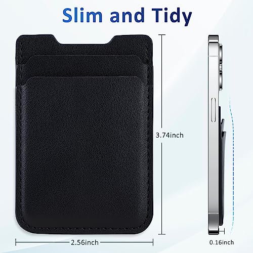 Phone Wallet Stick on,2Pack Phone Card Holder for Back of Phone Case, Leather Credit Card Holder for Cell Phone Sticky Wallet Double Pocket Sticker for iPhone, Android, Samsung-Black