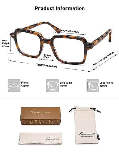 AMOMOMA 2Pack Retro Thin Square Reading Glasses for Women Men,Women's Blue Light Computer Reader AM6105 Crystal Brown+Tortoise 1.5