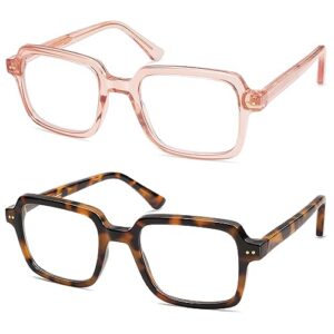 AMOMOMA 2Pack Retro Thin Square Reading Glasses for Women Men,Women's Blue Light Computer Reader AM6105 Crystal Brown+Tortoise 1.5