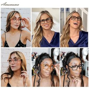 AMOMOMA 2Pack Retro Thin Square Reading Glasses for Women Men,Women's Blue Light Computer Reader AM6105 Crystal Brown+Tortoise 1.5