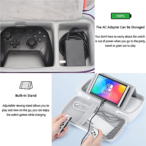 Portable Carrying Case Compatible with Nintendo Switch/Switch OLED - Built-in Stand and Removable Shoulder Strap Design Fit Switch Console, AC Charger Adapter, Switch Dock/Pro Controller Accessories