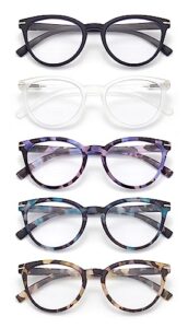 autojouls 5-pack women's blue light blocking reading glasses, lightweight spring hinge readers comfortable wearing (5 mix 1.5 x)