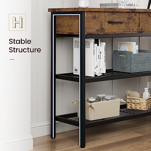 IDEALHOUSE Console Table with 2 Drawers, 3 Tier Entryway Table with Storage, Industrial Sofa Table for Living Room, Couch, Hallway, Foyer-Vintage