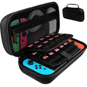 jxtarar switch carrying case compatible with nintendo switch/switch oled, with 20 games cartridges protective hard shell travel carrying case pouch for console & accessories, black