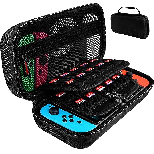 Jxtarar Switch Carrying Case Compatible with Nintendo Switch/Switch OLED, with 20 Games Cartridges Protective Hard Shell Travel Carrying Case Pouch for Console & Accessories, Black